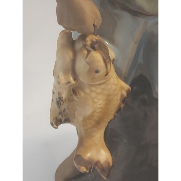 Chinese Shiwan Artistic Ceramic Mudman Fisherman Glazed Figurine 9.5" tall vtg - Picture 7 of 10